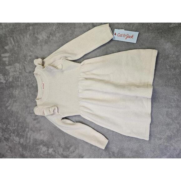 New Cat And Jack knitted long Sleeve Dress Cream Color Size 2T - Picture 1 of 2